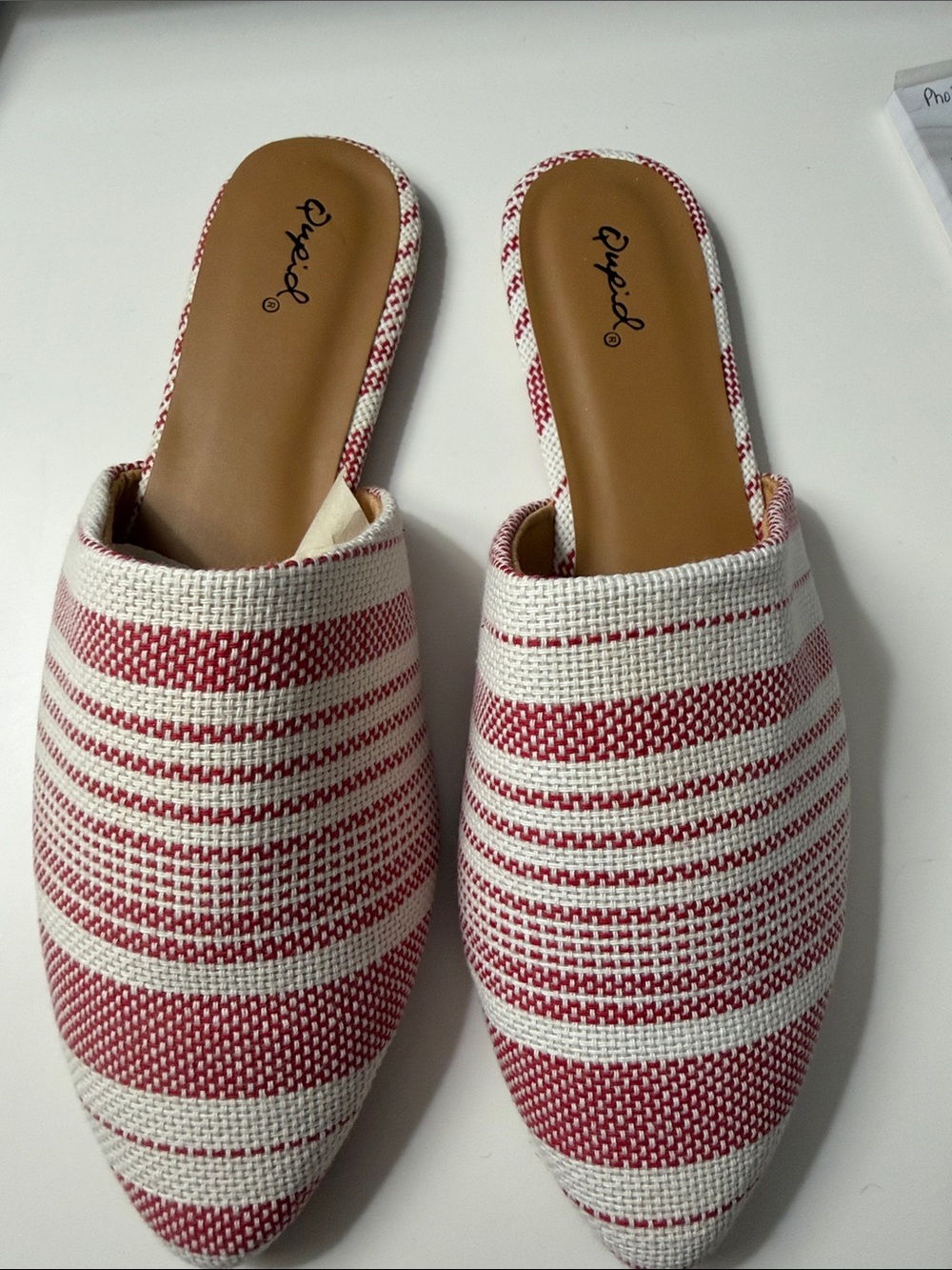 Qupid Red & White Striped Pointed Slip-On Mules Size 10